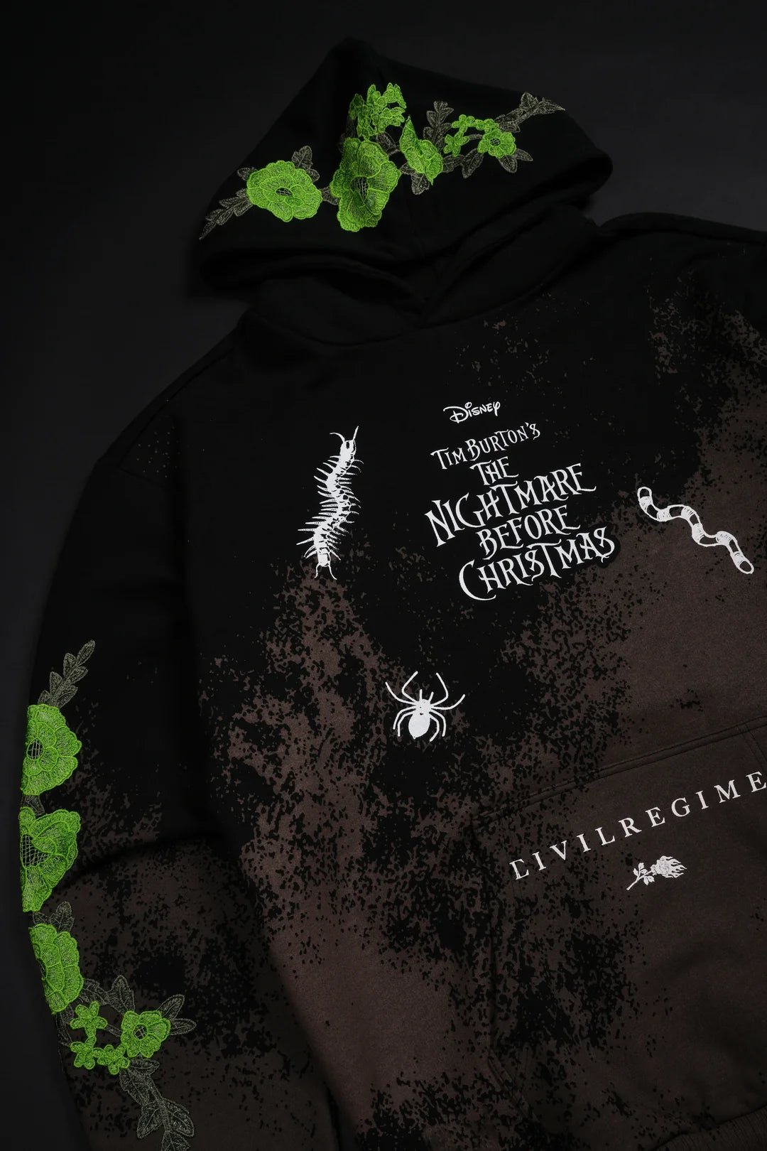 NIGHTMARE SCARE INDIE ROSE HOODIE IN BLACK MUD STAIN