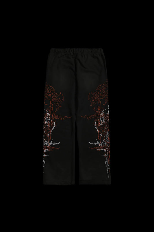 LUCID ETERNAL WIDE LEG FLEECE PANTS IN VINTAGE BLACK/HALLOW ORANGE