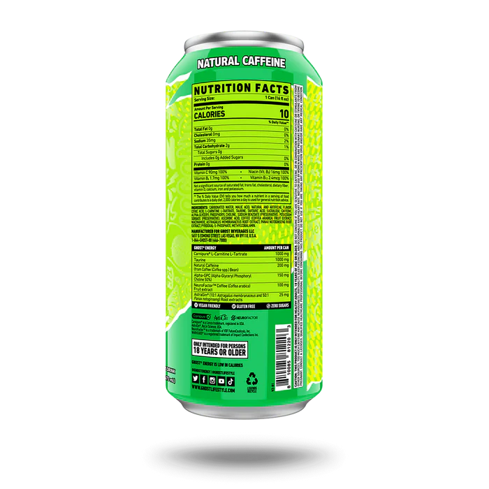 Ghost® Energy Drink - Warheads Sour Green Apple - 16oz.