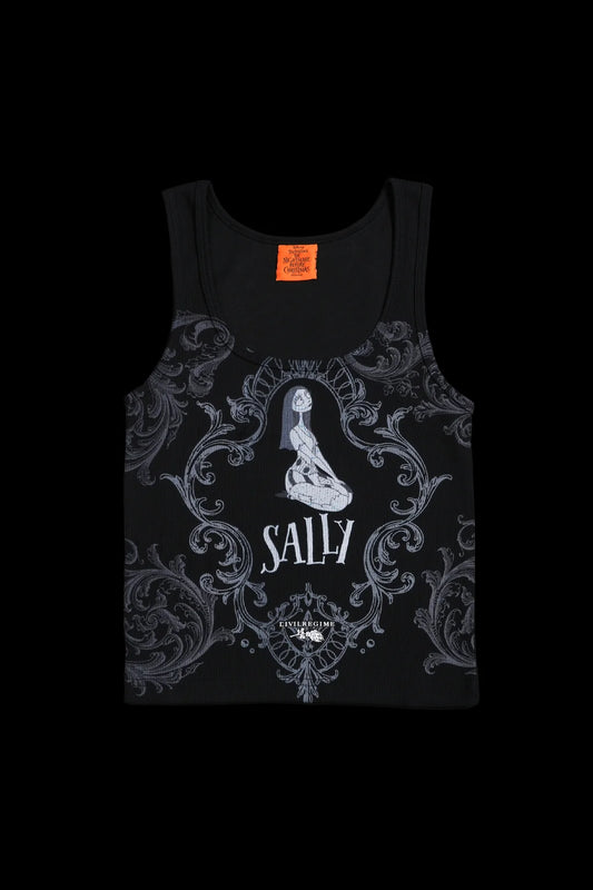 SALLY SWEETHEART CROPPED RIBBED TANK IN BLACK