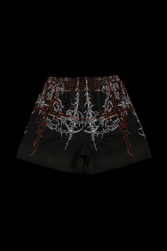LUCID THORNS BAGGY SHORTS IN VINTAGE BLACK/HALLOW ORANGE
