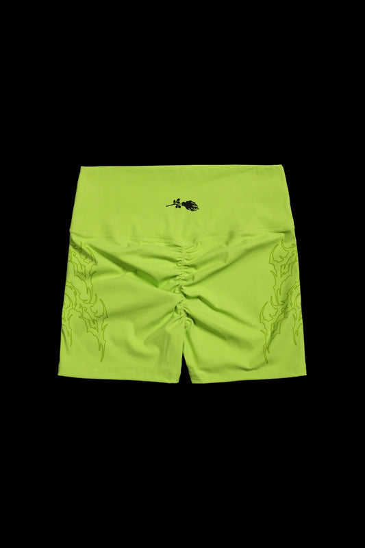 NEON CHAOS ENERGY BIKE SHORTS IN ACID GREEN