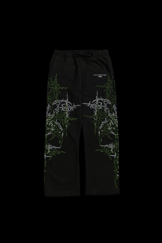 LUCID ETERNAL WIDE LEG FLEECE PANTS IN VINTAGE BLACK/ACID GREEN