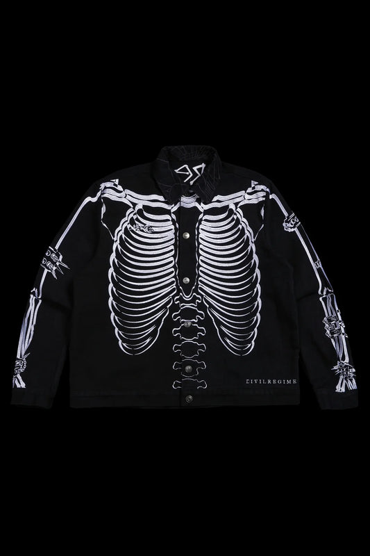 ROSE BONES RAW DENIM JACKET IN BLACK
