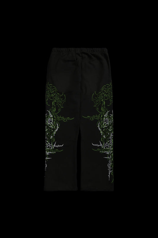 LUCID ETERNAL WIDE LEG FLEECE PANTS IN VINTAGE BLACK/ACID GREEN