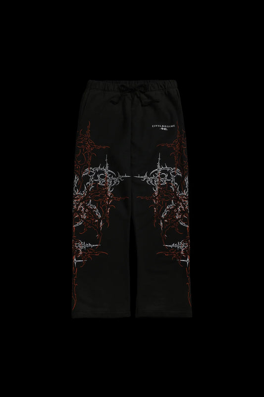 LUCID ETERNAL WIDE LEG FLEECE PANTS IN VINTAGE BLACK/HALLOW ORANGE
