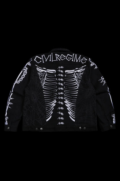 ROSE BONES RAW DENIM JACKET IN BLACK